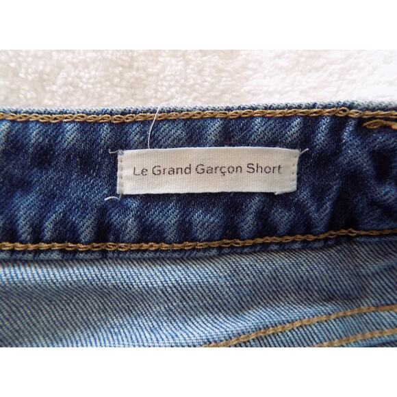 FRAME Le Grand Garcon Blue Denim Distressed Cut Off Raw Hem Shorts Size 25 - Picture 5 of 6